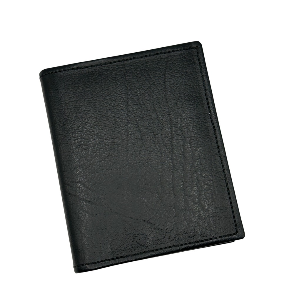 Salvatori Mens Black Shrunken Cowhide Leather Bifold Wallet Yellow Interior